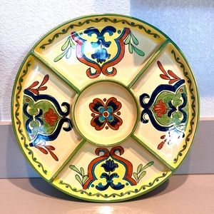 NWOT Vintage Talavera Mexican Dip Appetizer Round Divided Serving Platter